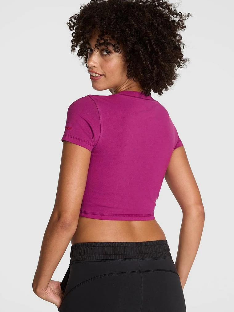 Pink All Day Pamuklu V Yaka Crop Tisort arka görünüm