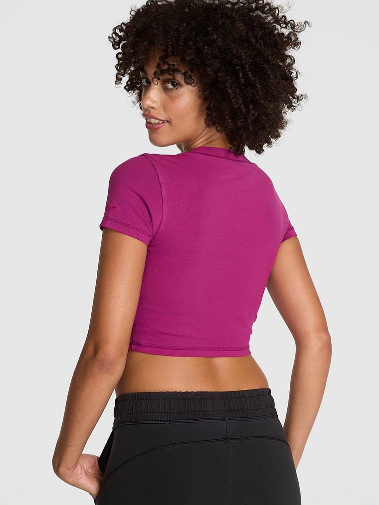 Pink All Day Pamuklu V Yaka Crop Tisort arka görünümü