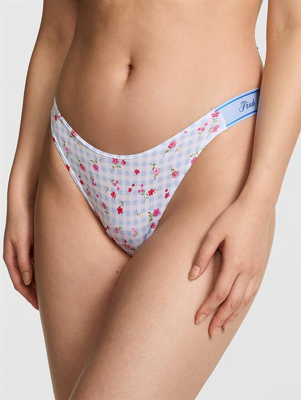 Pink Logolu Pamuklu Derin Bacak Kesim Tanga