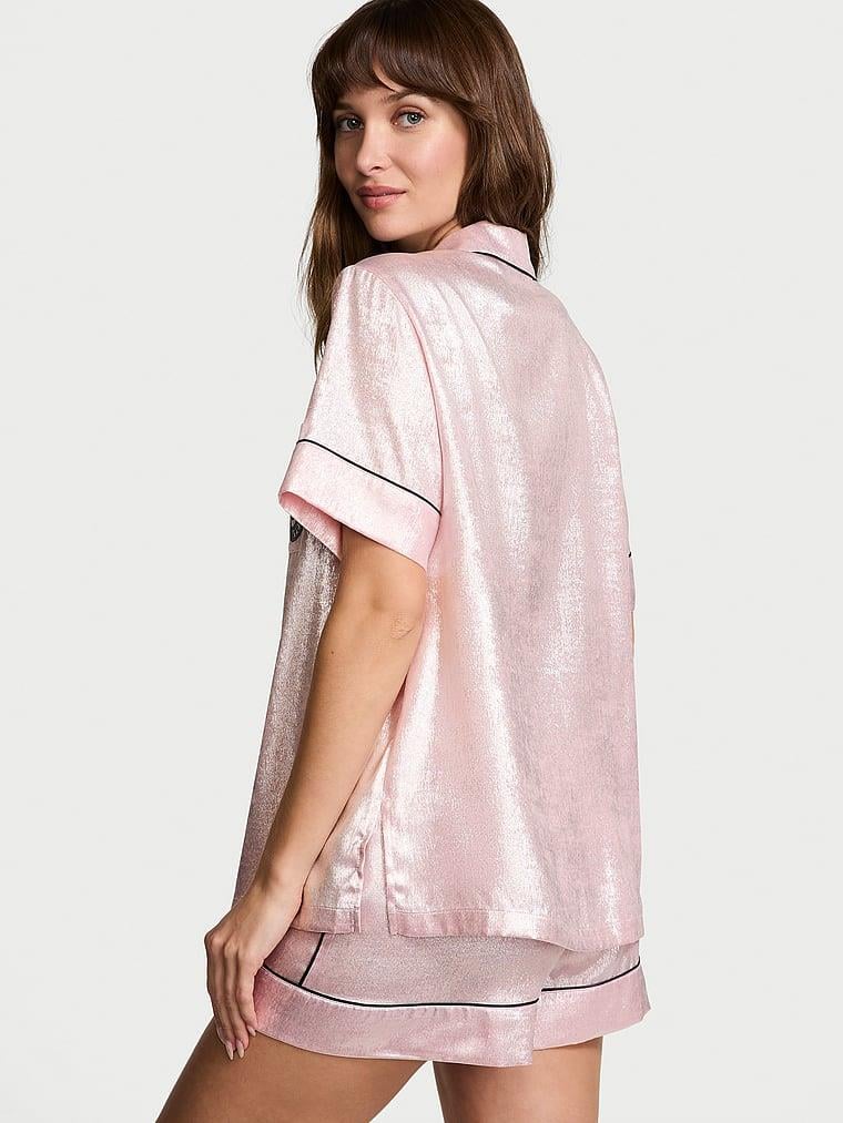 Parlak Saten Kısa Pijama Takimi arka görünüm