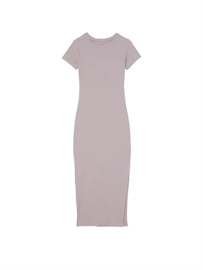 Pink Kısa Kollu Ribanali Midi Elbise