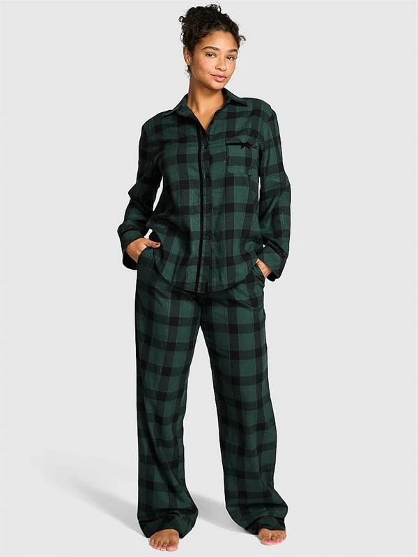 Pink Flanel Uzun Pijama Takimi ön görünüm
