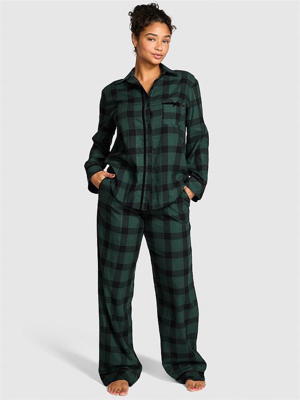 Pink Flanel Uzun Pijama Takimi