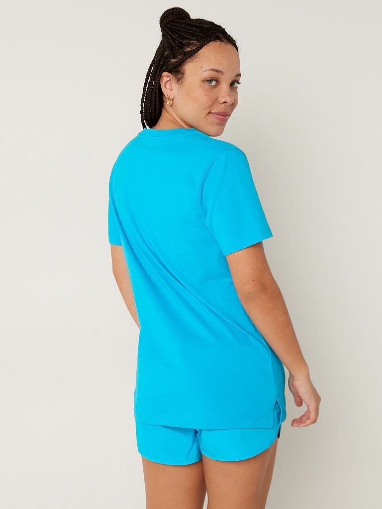 Pink Cotton Short Sleeve Henley Campus T Shirt arka görünümü