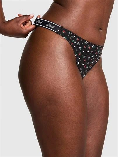 Pink Logolu Pamuklu Derin Bacak Kesim Tanga
