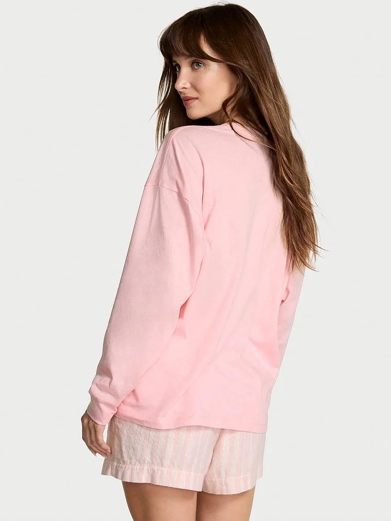 Uzun Kollu Tisort Sort Flannel Pijama Takimi arka görünüm