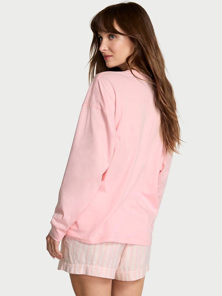 Uzun Kollu Tisort Sort Flannel Pijama Takimi arka görünümü