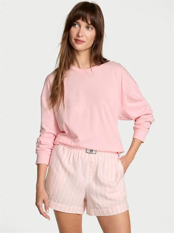 Uzun Kollu Tisort Sort Flannel Pijama Takimi