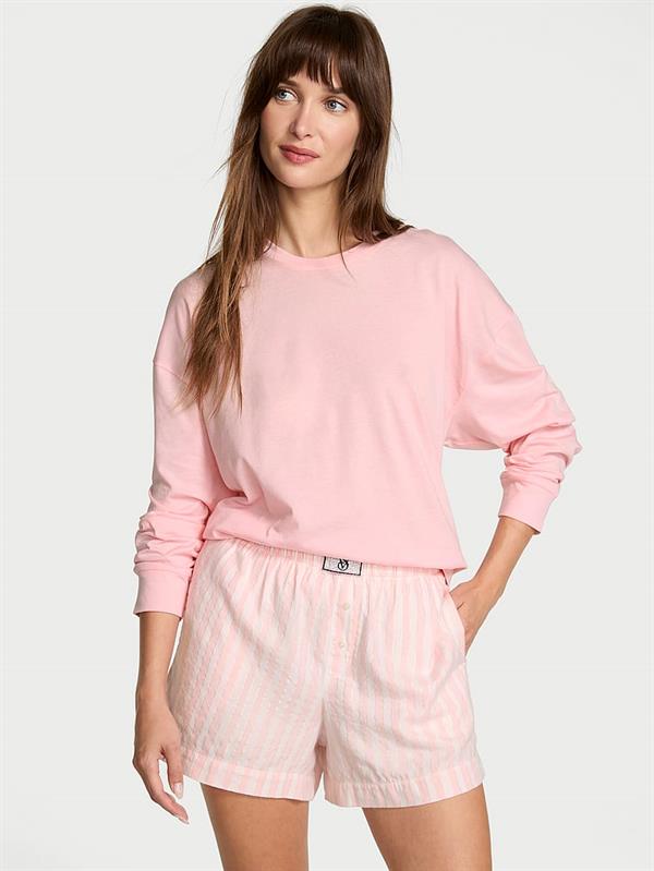 Uzun Kollu Tisort Sort Flannel Pijama Takimi