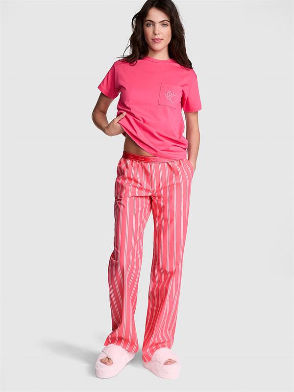 Pink Pamuklu Poplin Logolu Pijama Alti