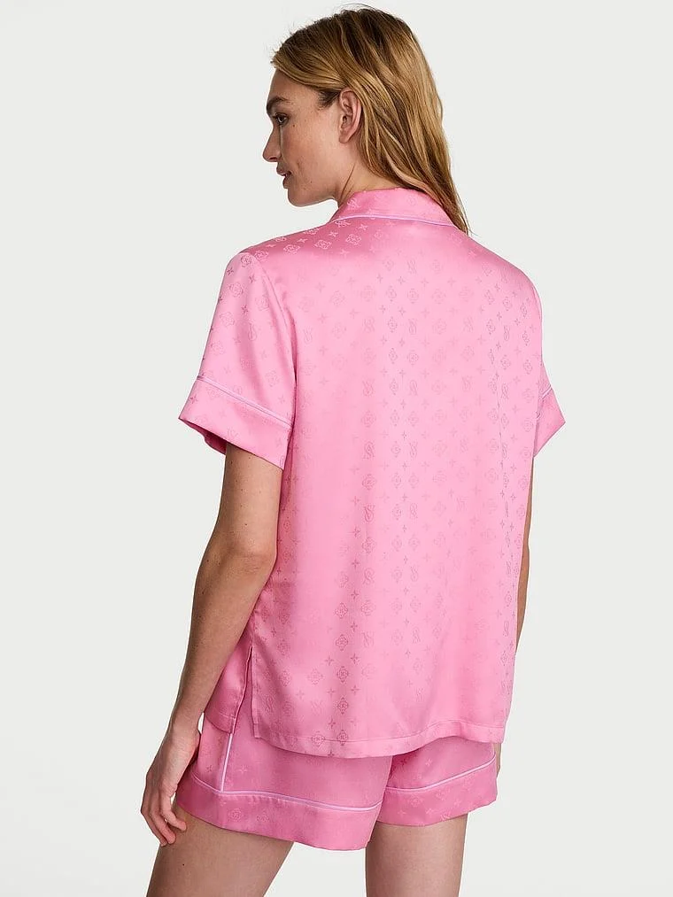 Glazed Saten Sortlu Pijama Takimi arka görünüm
