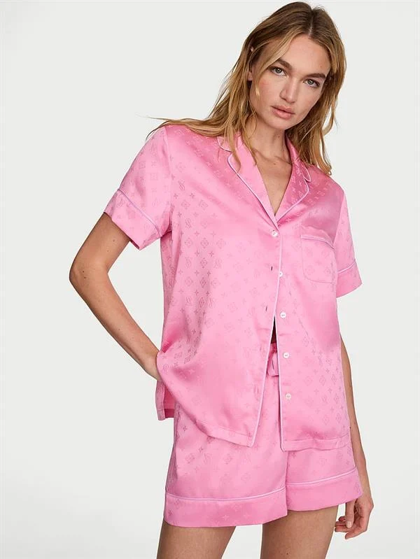 Glazed Saten Sortlu Pijama Takimi ön görünüm