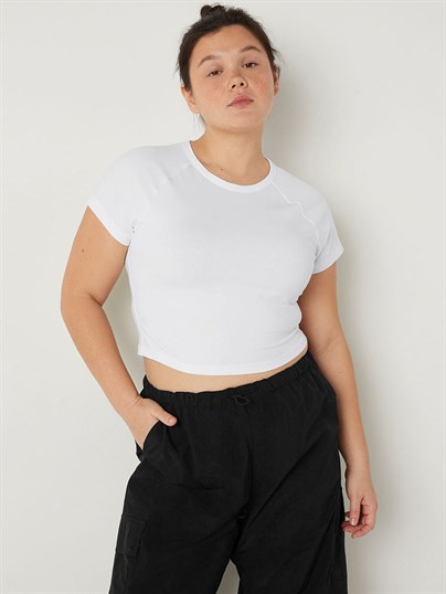 Pink Pamuklu Kısa Kollu Crop Ust