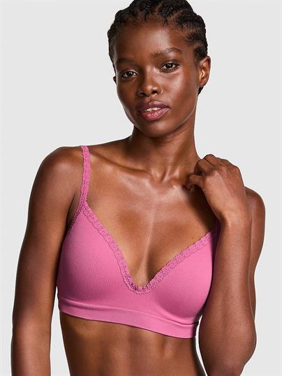 Pink Seamless Ribanali Balensiz Push Up Sütyen ön görünüm