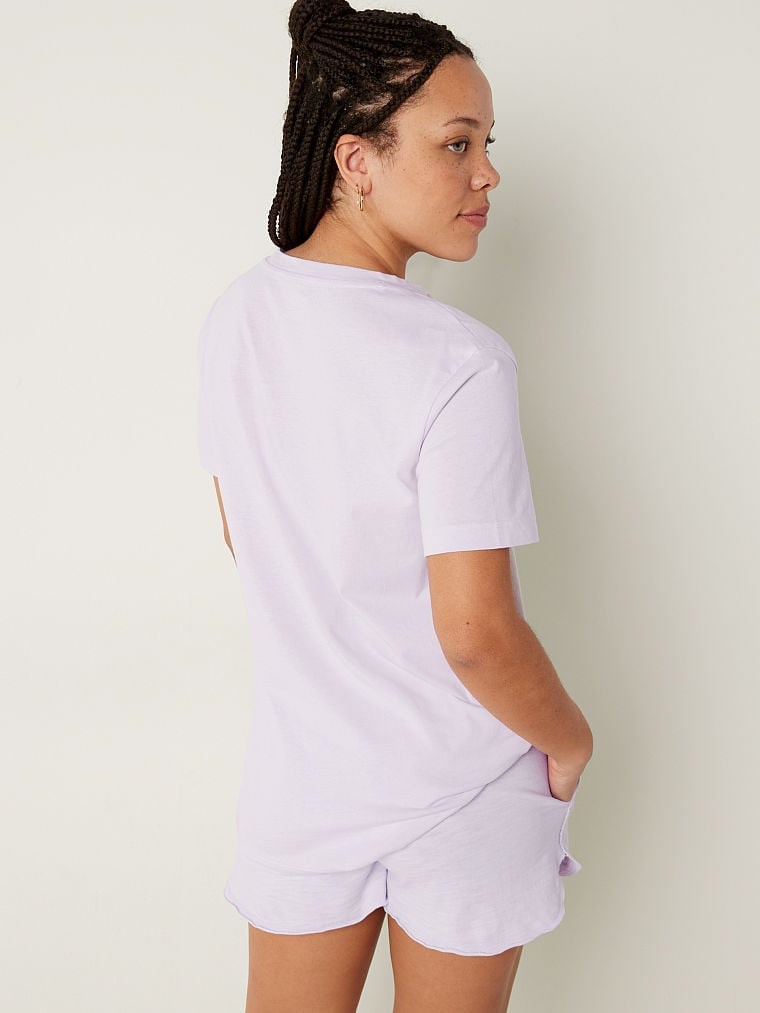 Pink Cotton Short Sleeve Henley Campus T Shirt arka görünümü