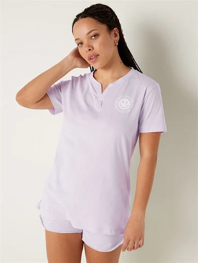 Pink Cotton Short Sleeve Henley Campus T Shirt