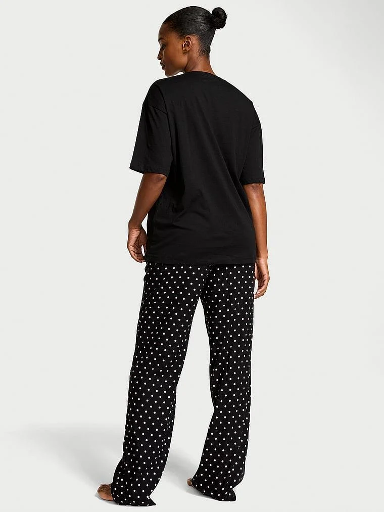 Kısa Kollu Tisort Flannel Pijama Takim arka görünümü