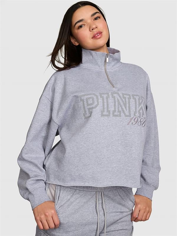 Pink Kampus Fermuarli Balikci Yaka Sweatshirt ön görünüm