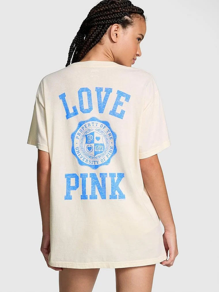 Pink Oversize Kısa Kollu Kampus Tisort arka görünüm