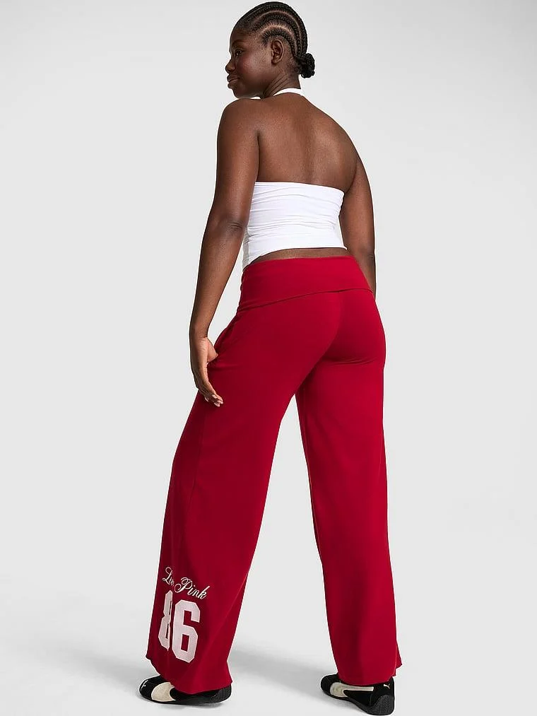 Pink All Day Cotton Beli Katlanabilen Genis Paca Pantolon arka görünüm