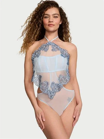 Transparan Boho Cicek Islemeli Boyundan Baglamali Teddy