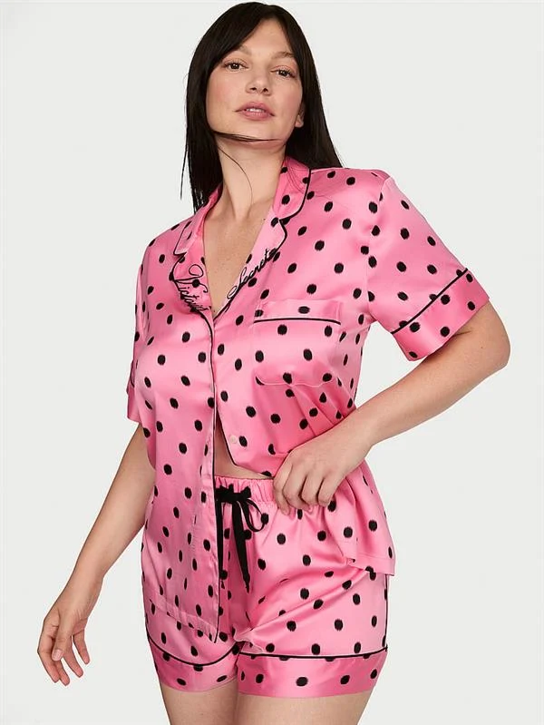 Glazed Saten Sortlu Pijama Takimi ön görünüm