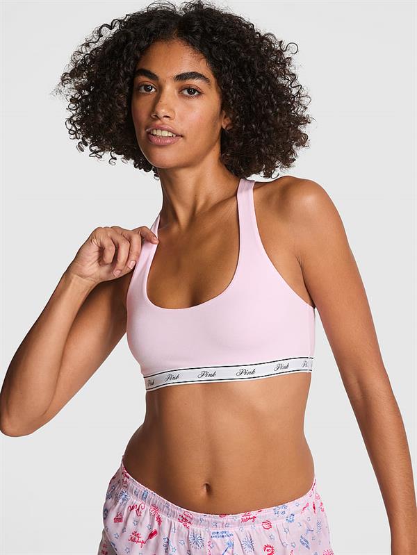 Pink Pamuklu Racerback Logolu Bralet ön görünüm