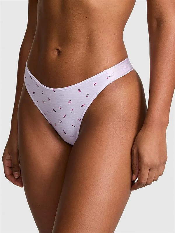 Pink Logolu Pamuklu Derin Bacak Kesim Tanga