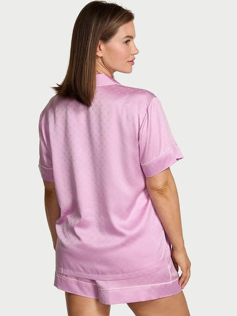 Glazed Saten Kalpli Kısa Pijama Takimi arka görünüm
