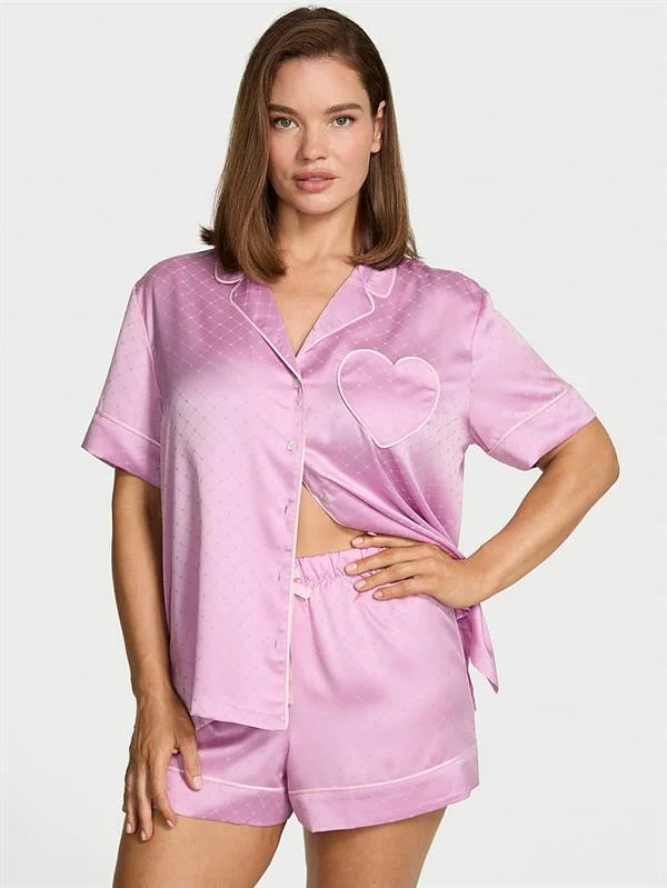 Glazed Saten Kalpli Kısa Pijama Takimi