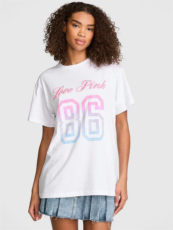 Pink Oversize Kısa Kollu Kampus Tisort