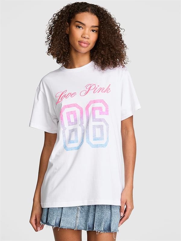 Pink Oversize Kısa Kollu Kampus Tisort