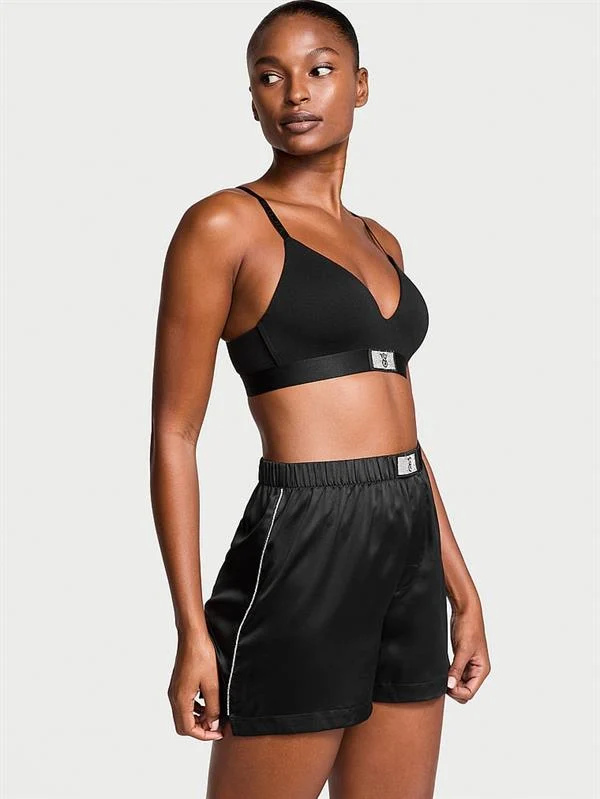 Işıltılı Logo Detayli Saten Boxer ön görünüm
