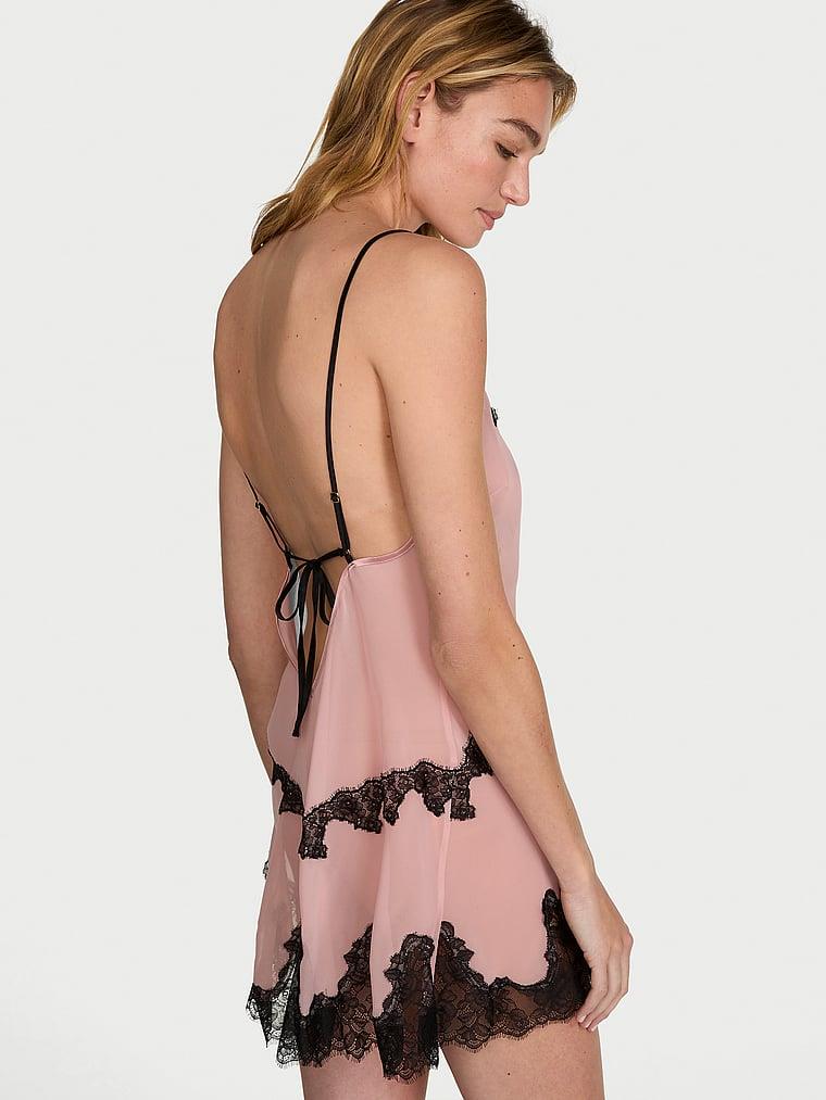 Sifon Dantelli Mini Askili Gecelik arka görünümü