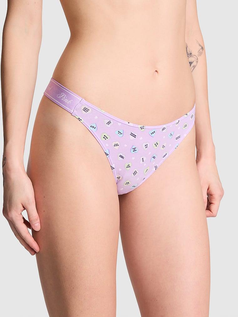 Pink Logolu Pamuklu Derin Bacak Kesim Tanga arka görünümü