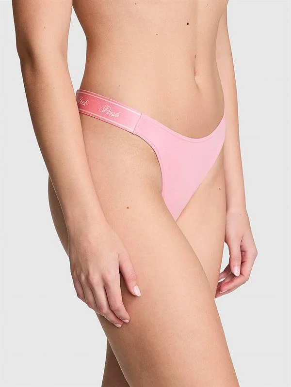 Pink Logolu Pamuklu Derin Bacak Kesim Tanga ön görünüm