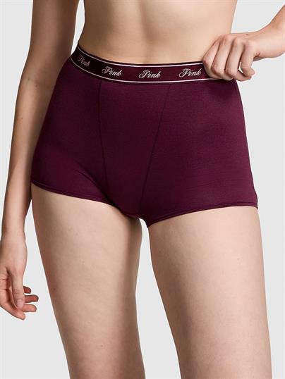 Pink Logolu Pamuklu Yüksek Bel Boyshort Kulot
