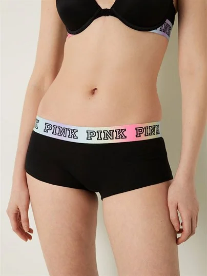 Victorias S Secret Pink Logo Baskili Boyshort Kulot ön görünüm