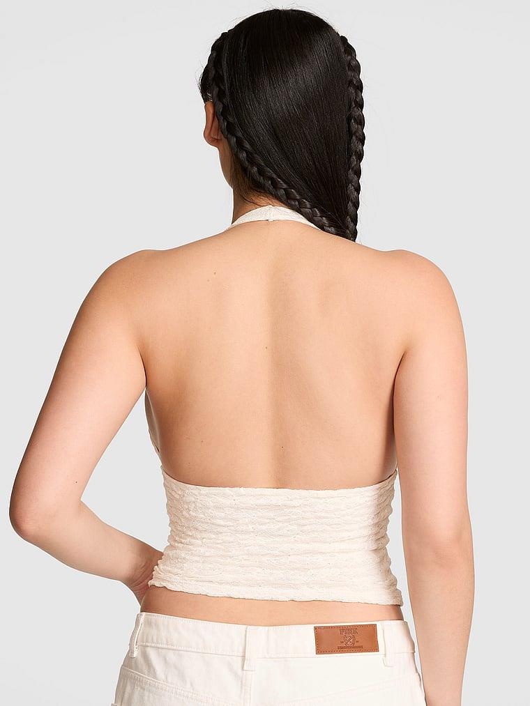 Pink Pink Base Dantelli Halter Yaka Bluz arka görünümü
