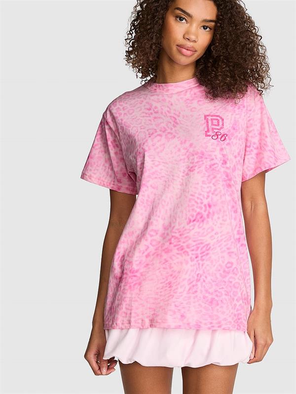 Pink Oversize Kısa Kollu Kampus Tisort