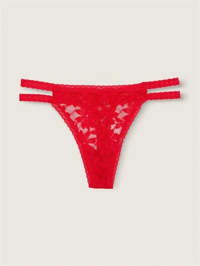Pink Dantel Seritli Tanga Kulot