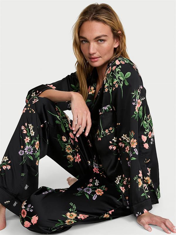 Parlak Saten Uzun Pijama Takimi