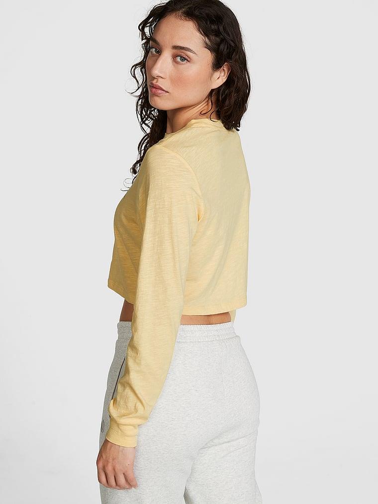 Pink Premium Pamuklu Crop Uzun Kollu Tisort arka görünümü