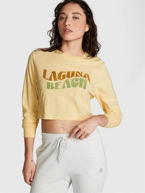 Pink Premium Pamuklu Crop Uzun Kollu Tisort ön görünüm