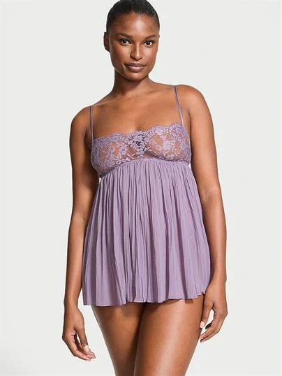 Dantelli Pileli Babydoll ön görünüm