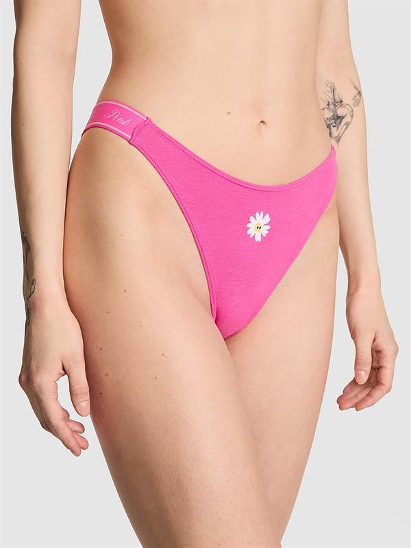 Pink Logolu Pamuklu Derin Bacak Kesim Tanga