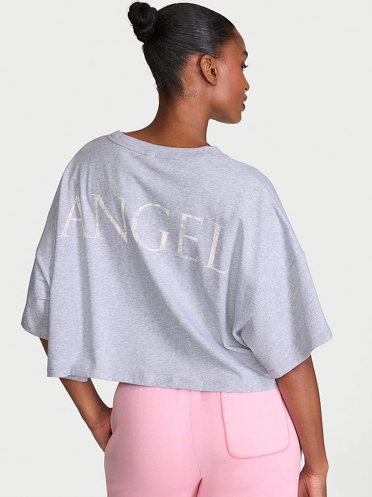 Logolu Pamuklu Oversize Crop Tisort arka görünümü
