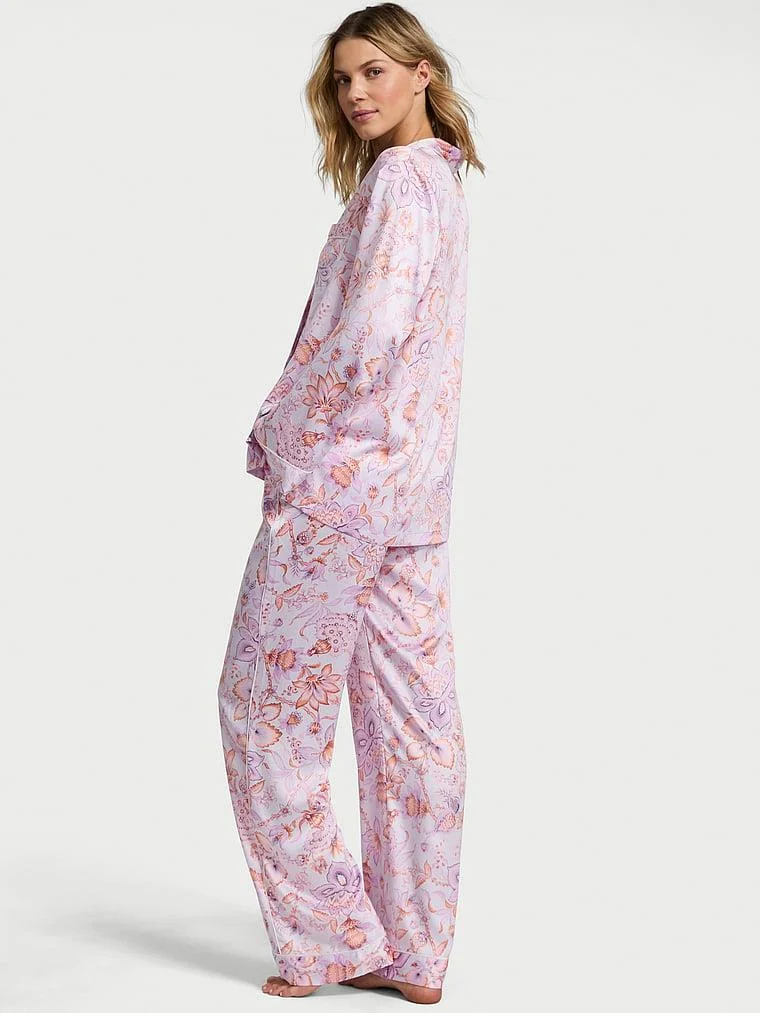 Parlak Saten Uzun Pijama Takimi arka görünüm