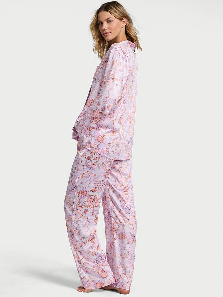 Parlak Saten Uzun Pijama Takimi arka görünümü