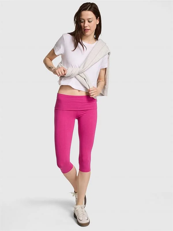 Pink All Day Pamuklu Katlanabilir Kapri Tayt ön görünüm